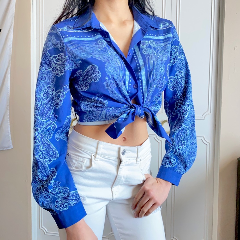 Vintage bandana patterned collared shirt